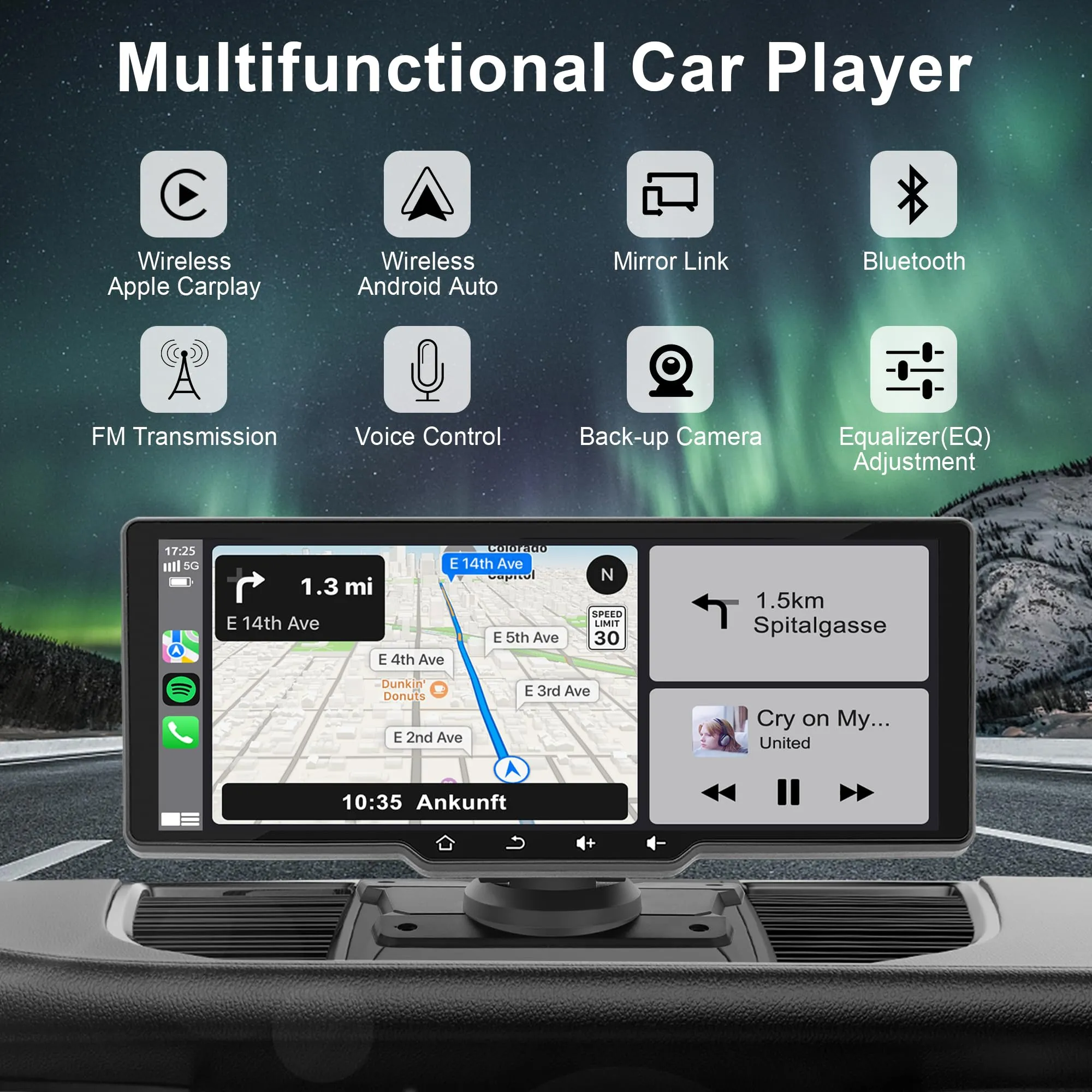 10.26" Portable Car Radio with Backup Camera,Wireless Dash Mount Apple CarPlay&Android Auto, Touch Screen Display, Double Din Stereo Bluetooth, Mirror Link, FM, Drive Mate Car Play Navigation,Carbuddy