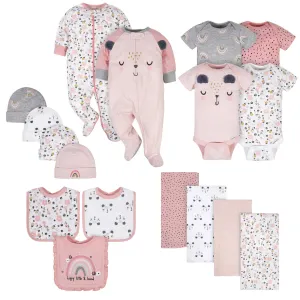 17-Piece Baby Girls Bear Apparel & Blankets Bundle