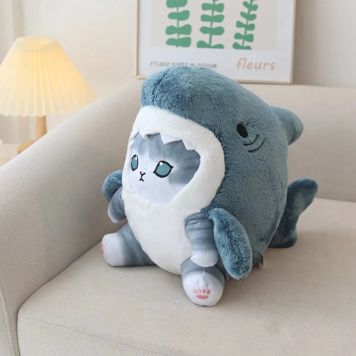 20/33CM Kawaii Shark Cat Peluche Toy Creative Shark Cosplay Kitten Dolls Stuffed Soft Animal Pillow for Children Girls Present