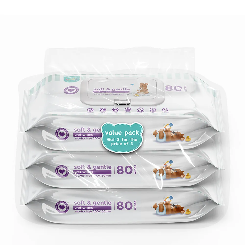 3 Pack Abc Wet Wipes 80