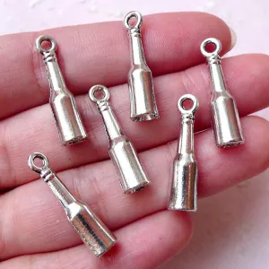 3D Beer Bottle Charms Soda Bottle Charm (6pcs / 6mm x 24mm / Tibetan Silver) Miniature Dollhouse Jewelry Keychain Earring Necklace CHM1379