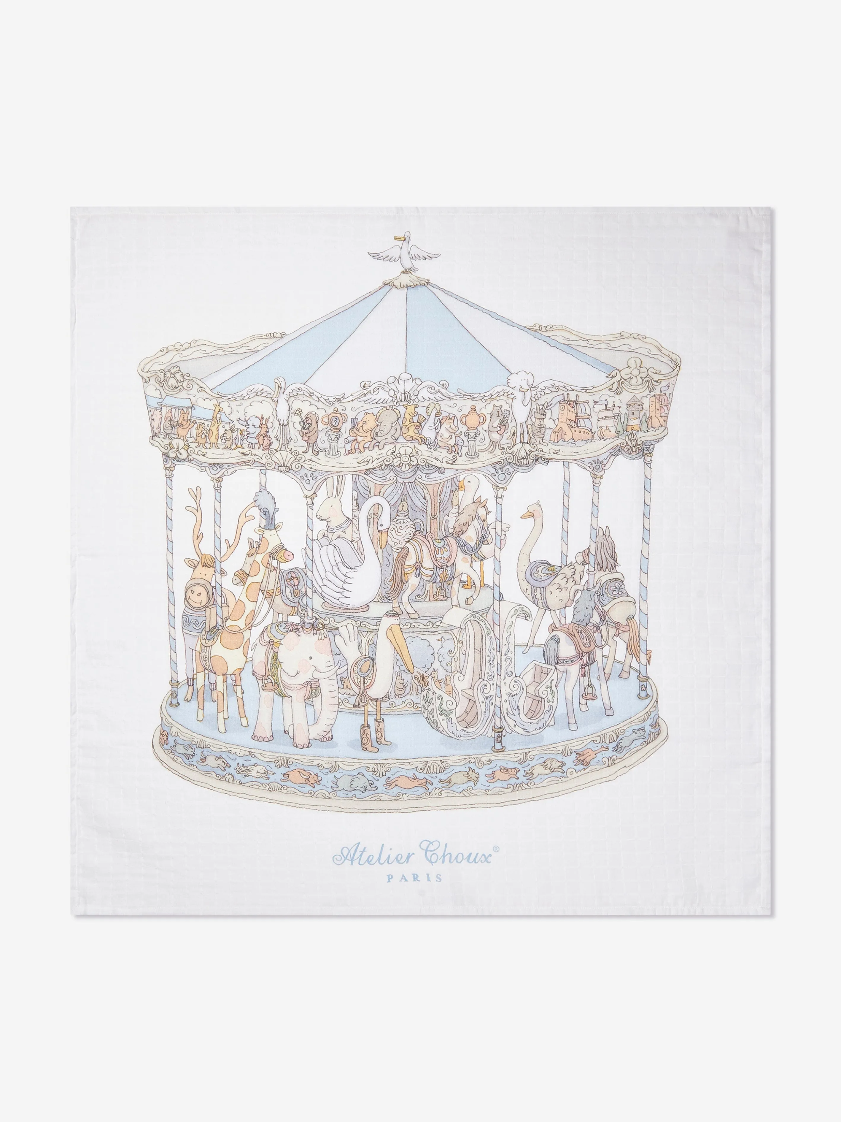 Atelier Choux Baby Boys Carousel Swaddle And Small Bib Gift Box Set in Blue