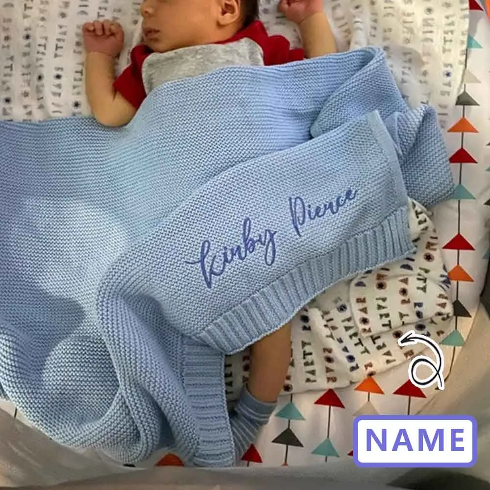 Baby Blanket, Baby gift, Newborn gift, Personalized Name, Stroller Blanket, Newborn Baby Gift, Soft Breathable Cotton Knit, baby shower Gift Personalized Baby Blanket Embroidered Name Baby Blanket Newborn Baby Gift