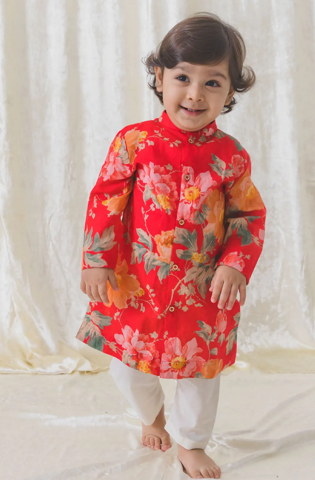 Baby Boys Blossom Bliss Kurta Pyjama Set - Red