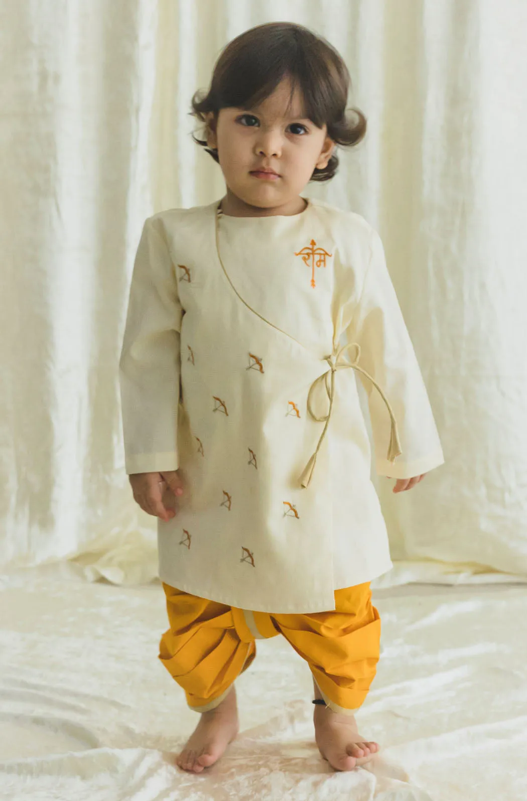 Baby Boys Divine Bow Dhoti Kurta Set - Cream