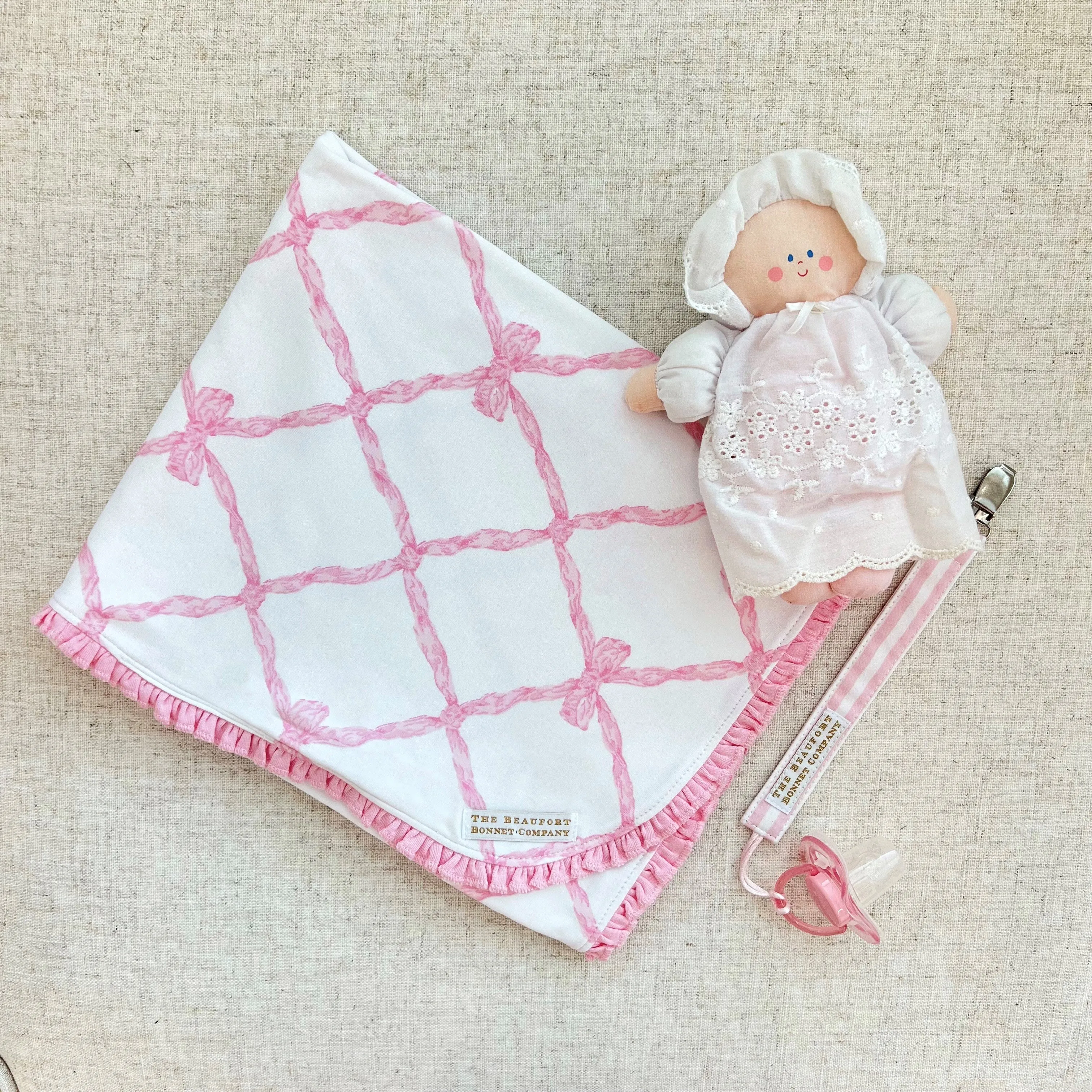 Baby Buggy Blanket - Belle Meade Bow with Pier Party Pink