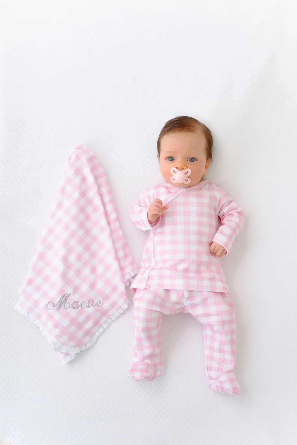 Baby Buggy Blanket - Palm Beach Pink Gingham with Worth Avenue White