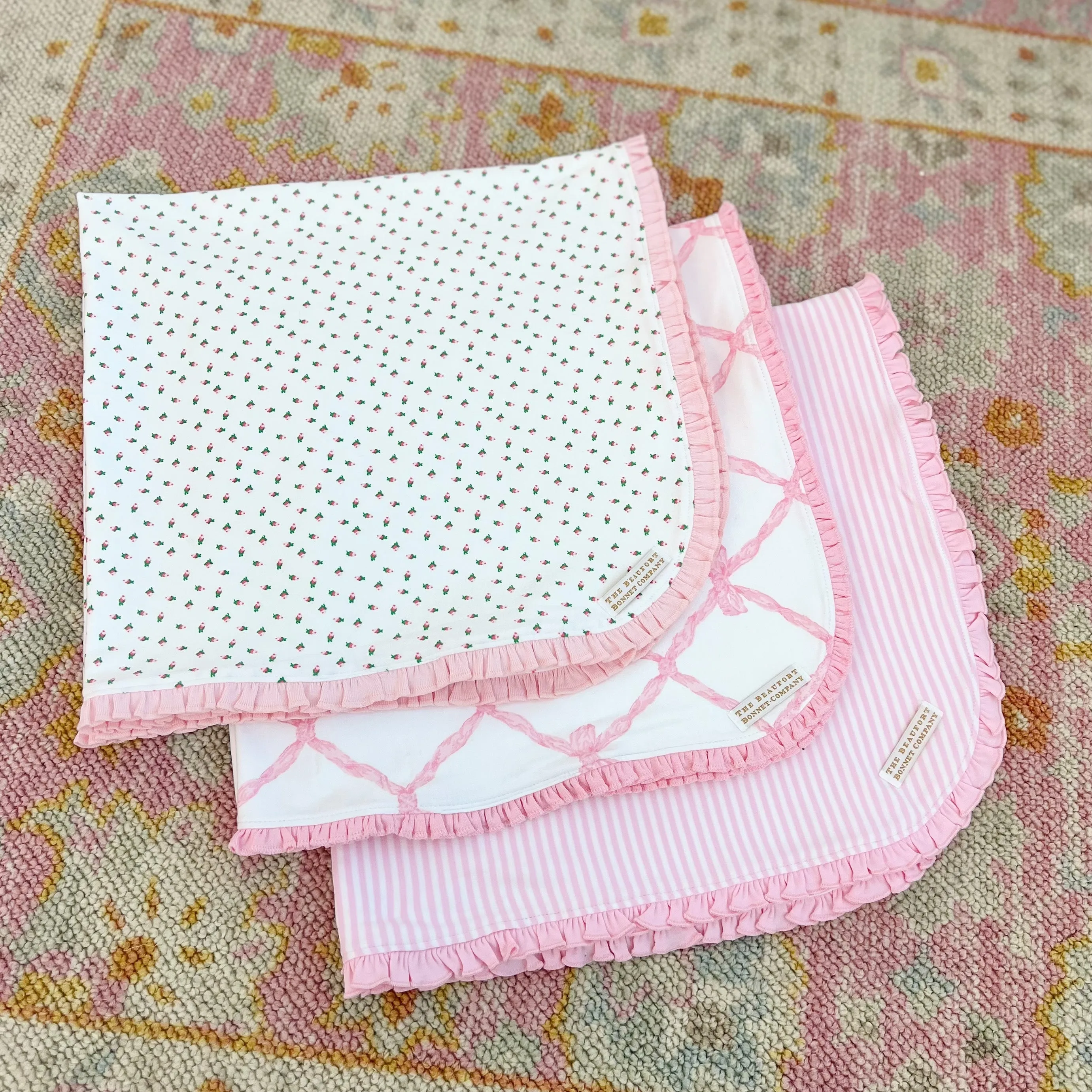 Baby Buggy Blanket - Port Royal Rosebud with Palm Beach Pink