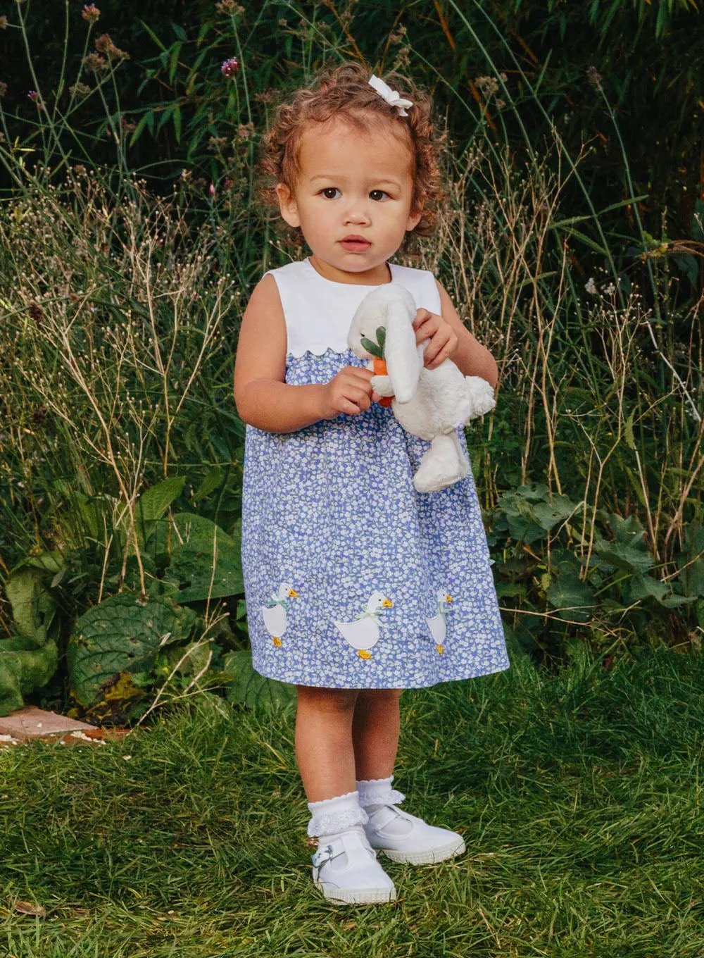 Baby Duck Dress in Miniature Blue Floral