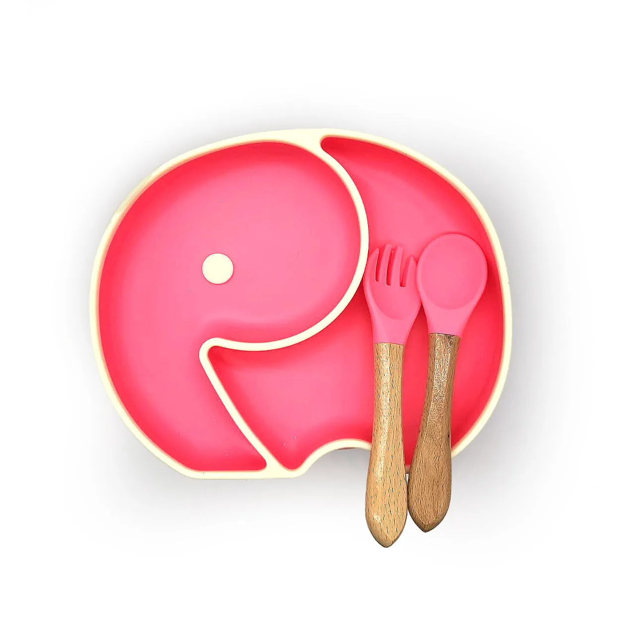 Baby Food Plate - Elephant Design with Wooden Spoon