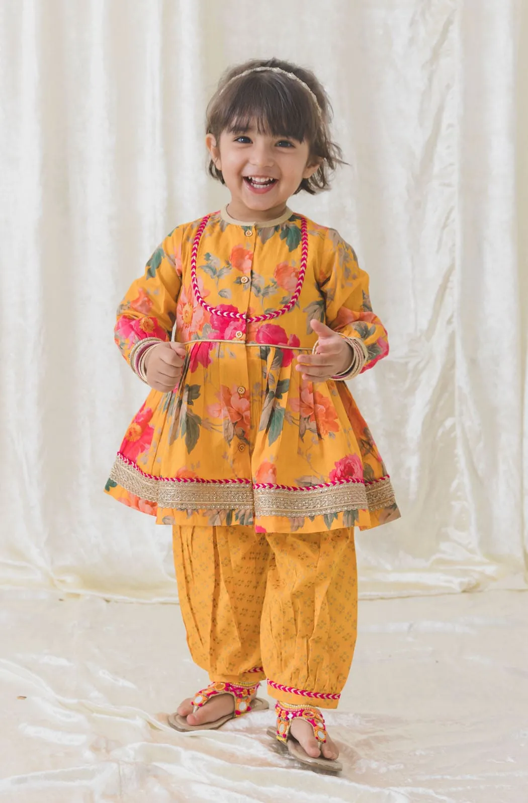 Baby Girls Garden Bloom Angrakha Set - Yellow