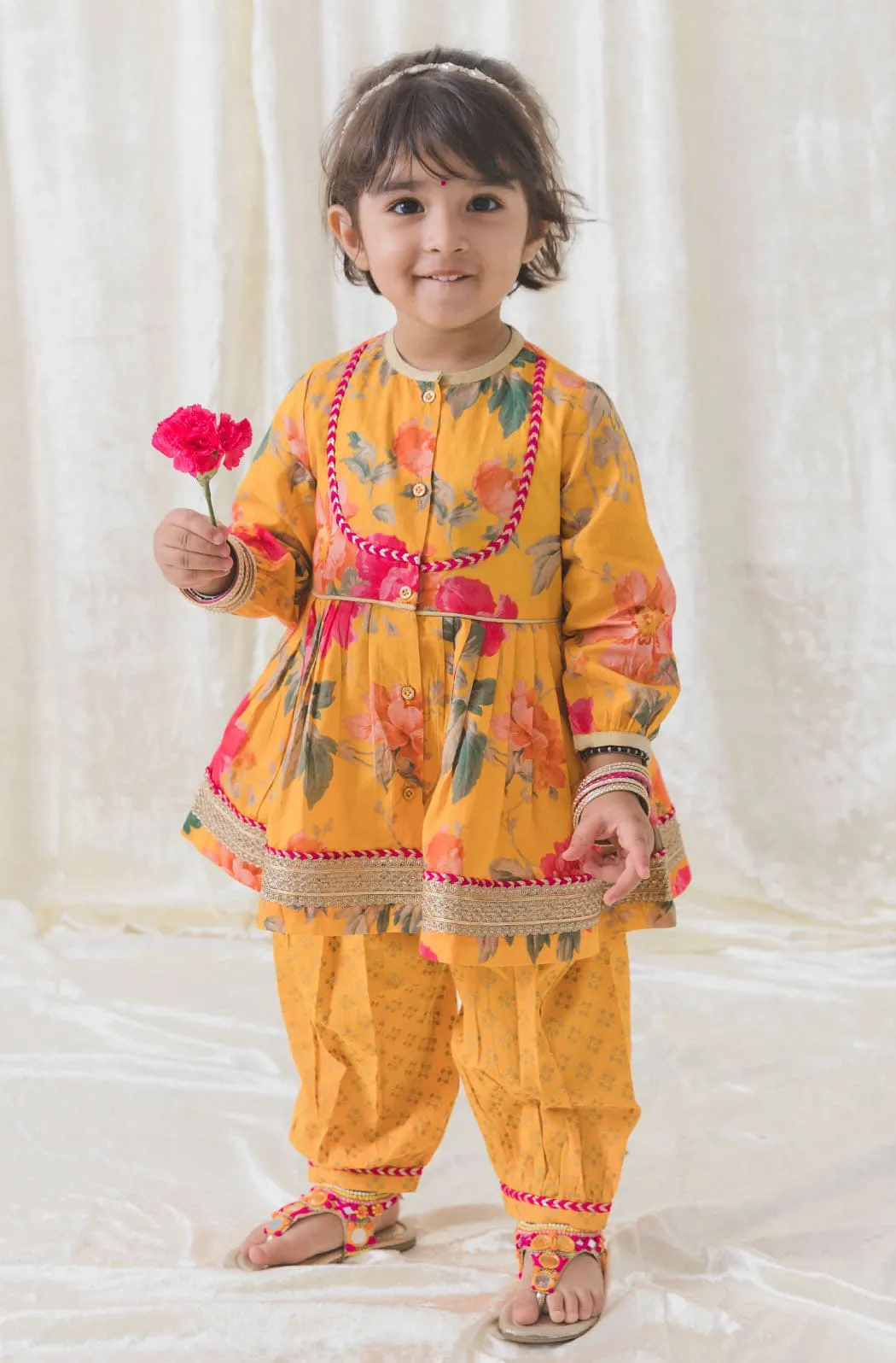 Baby Girls Garden Bloom Angrakha Set - Yellow