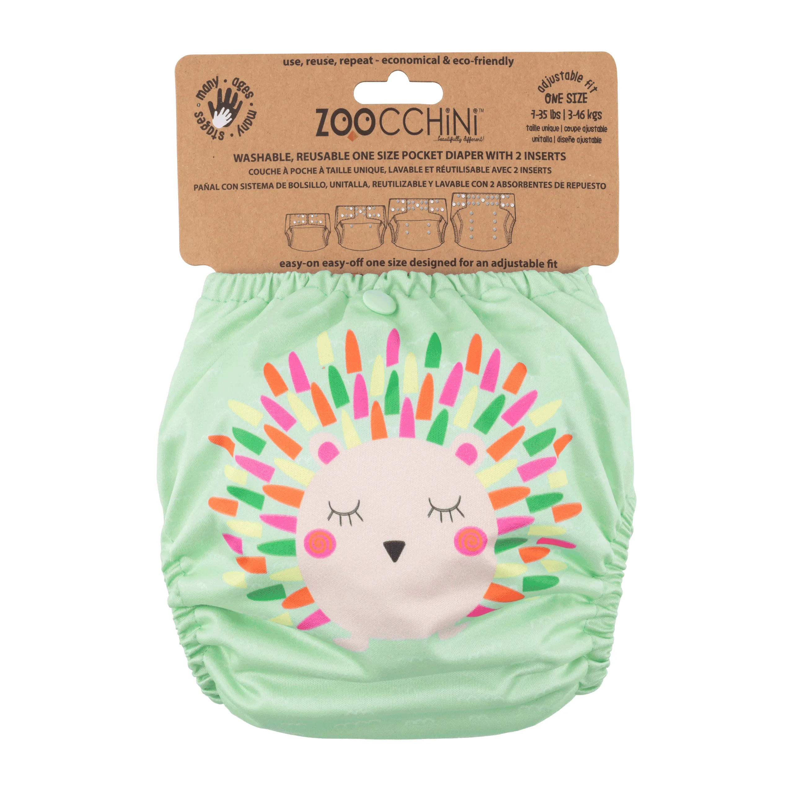 Baby/Toddler Reusable Cloth Pocket Diaper ( 2 Inserts) - Harriet the Hedgehog