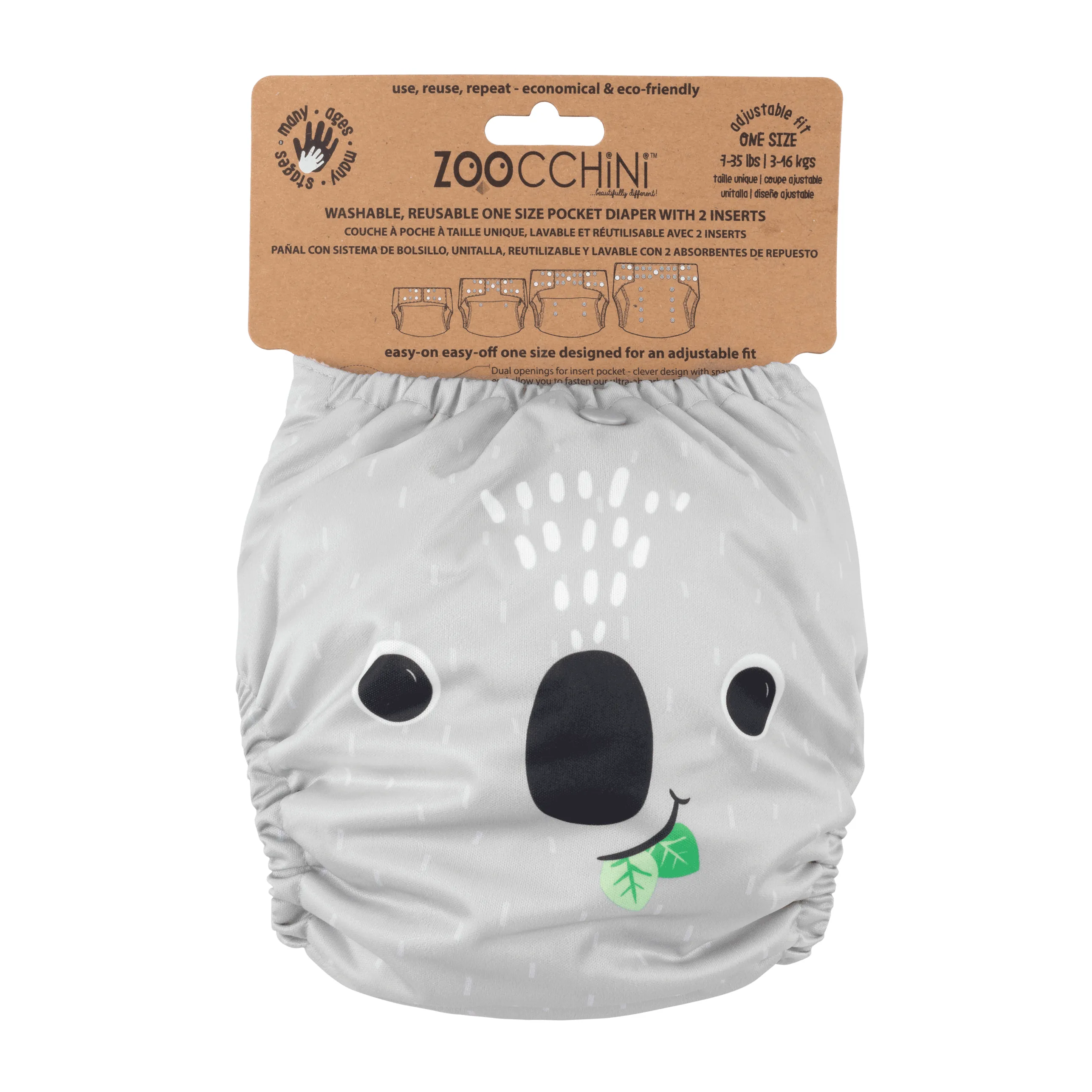 Baby/Toddler Reusable Cloth Pocket Diaper ( 2 Inserts) - Kai the Koala