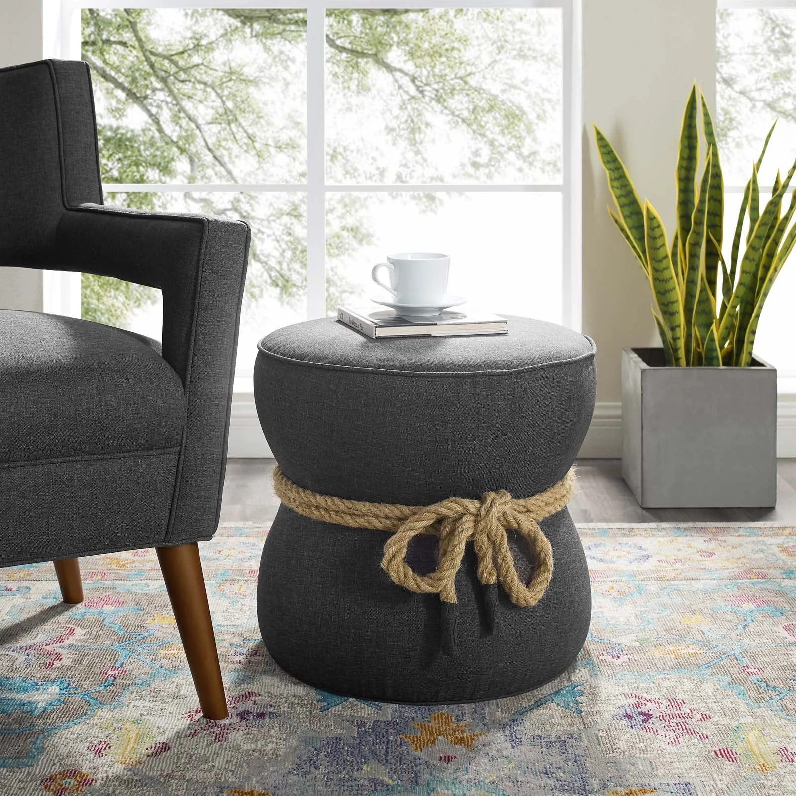 Beat Nautical Rope Upholstered Fabric Ottoman by Modway