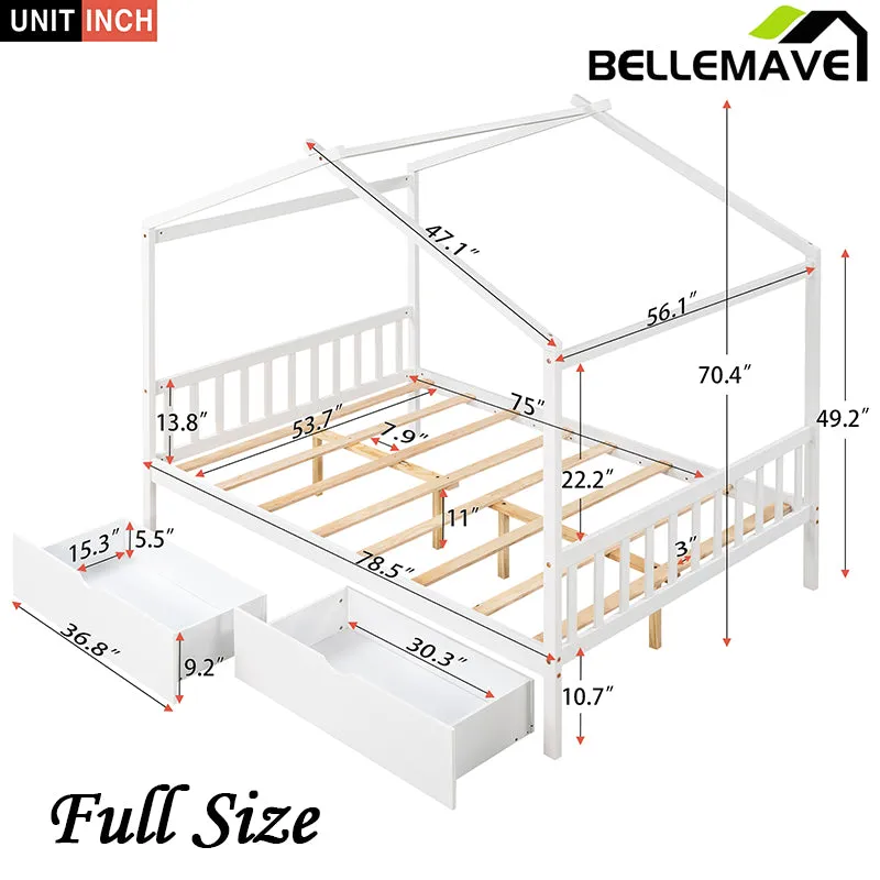 Bellemave® Full Size House Bed with Two Drawers,Headboard and Footboard