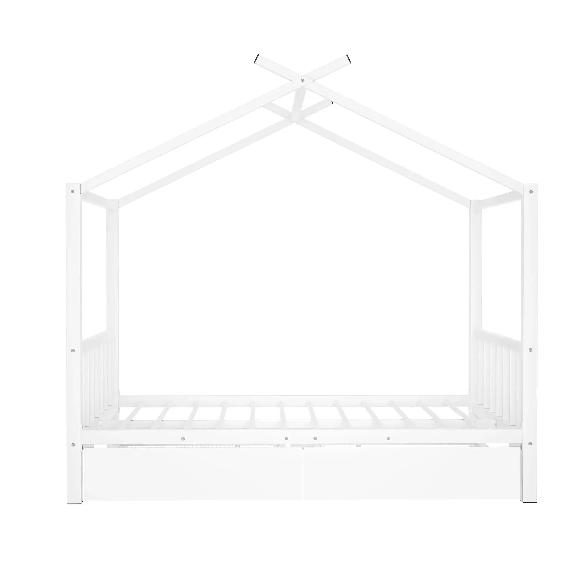 Bellemave® Full Size Metal House Bed with Two Drawers,Headboard and Footboard,Roof Design