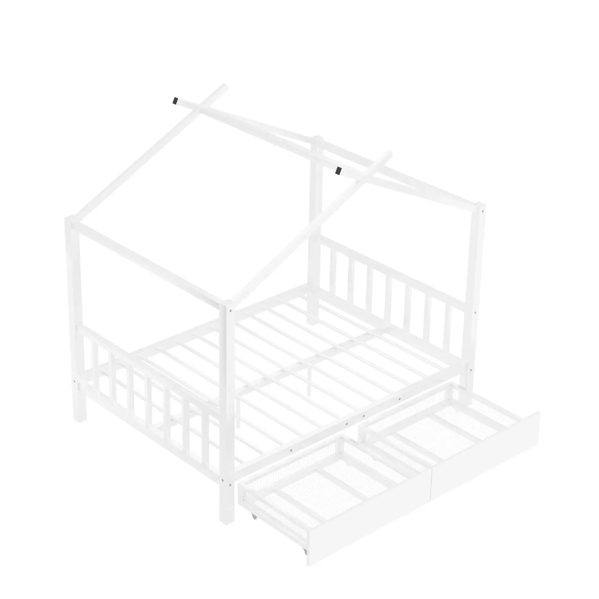 Bellemave® Full Size Metal House Bed with Two Drawers,Headboard and Footboard,Roof Design