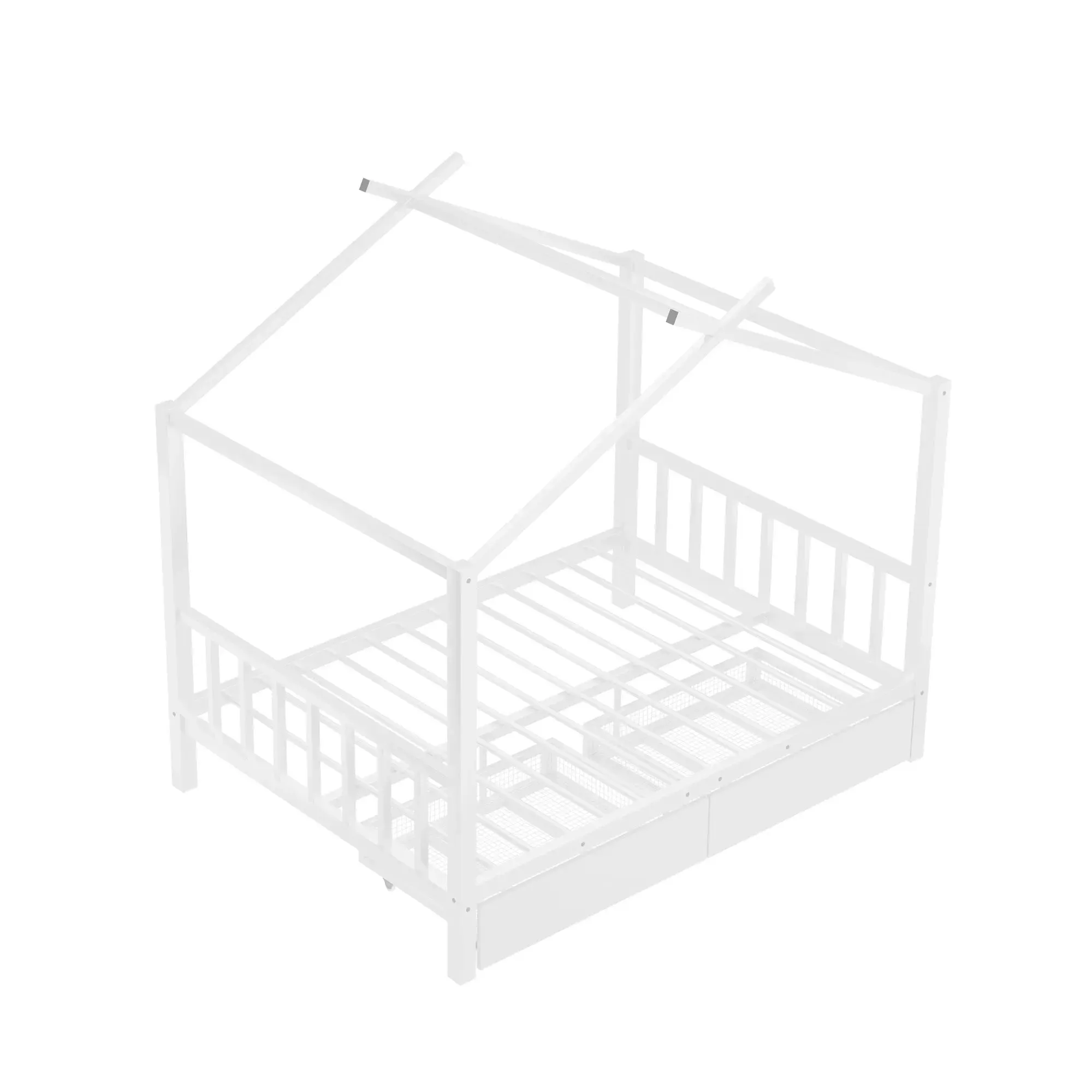 Bellemave® Full Size Metal House Bed with Two Drawers,Headboard and Footboard,Roof Design