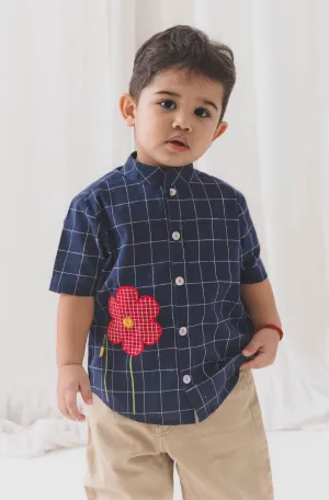 Boys Petal Plaid Shirt - Blue