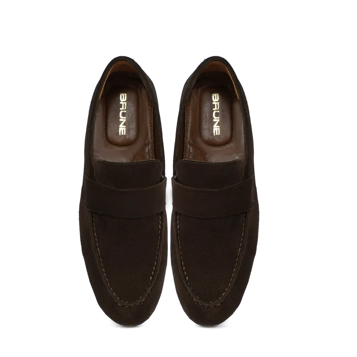 Casual Round Toe Penny Loafer in Dark Brown Suede Leather