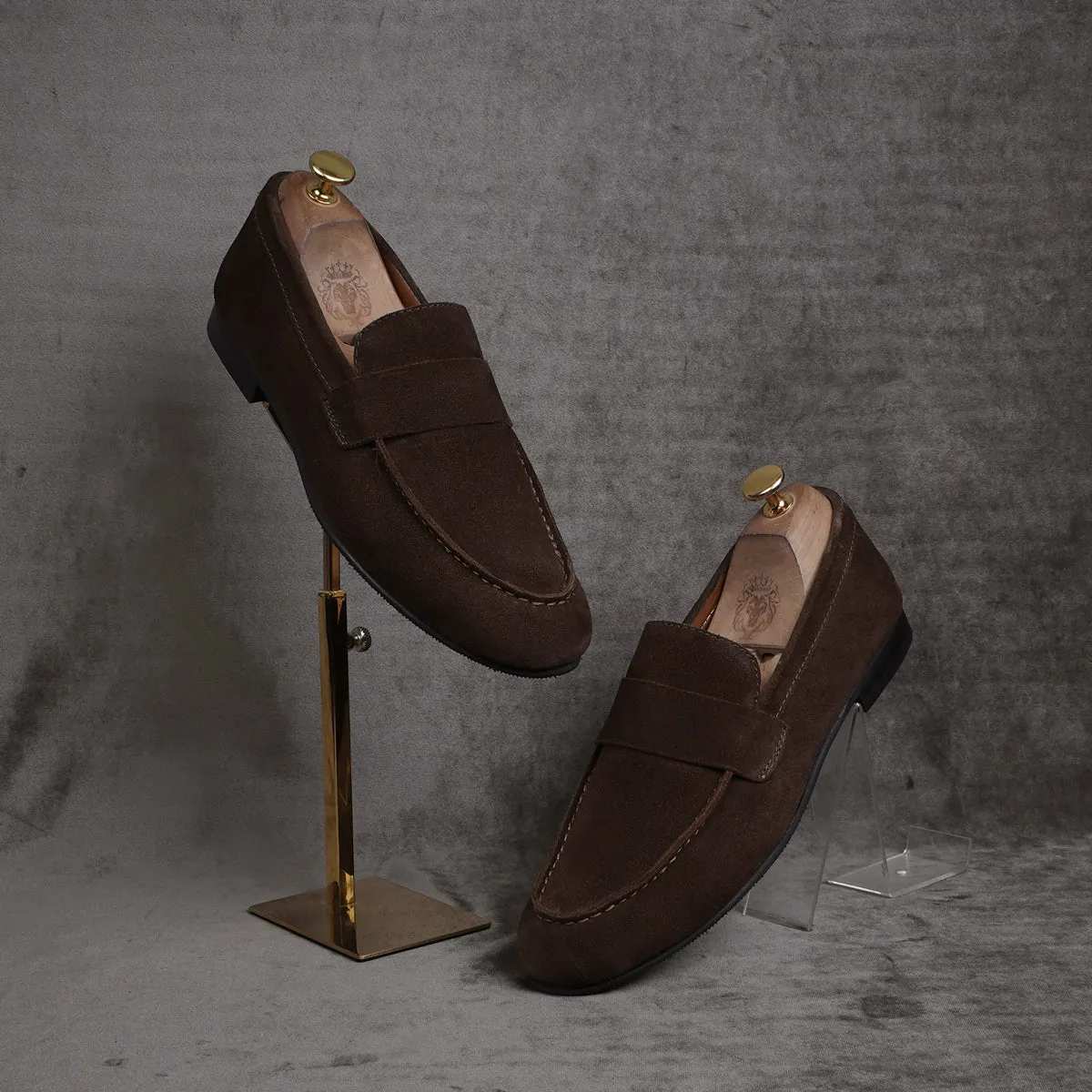 Casual Round Toe Penny Loafer in Dark Brown Suede Leather