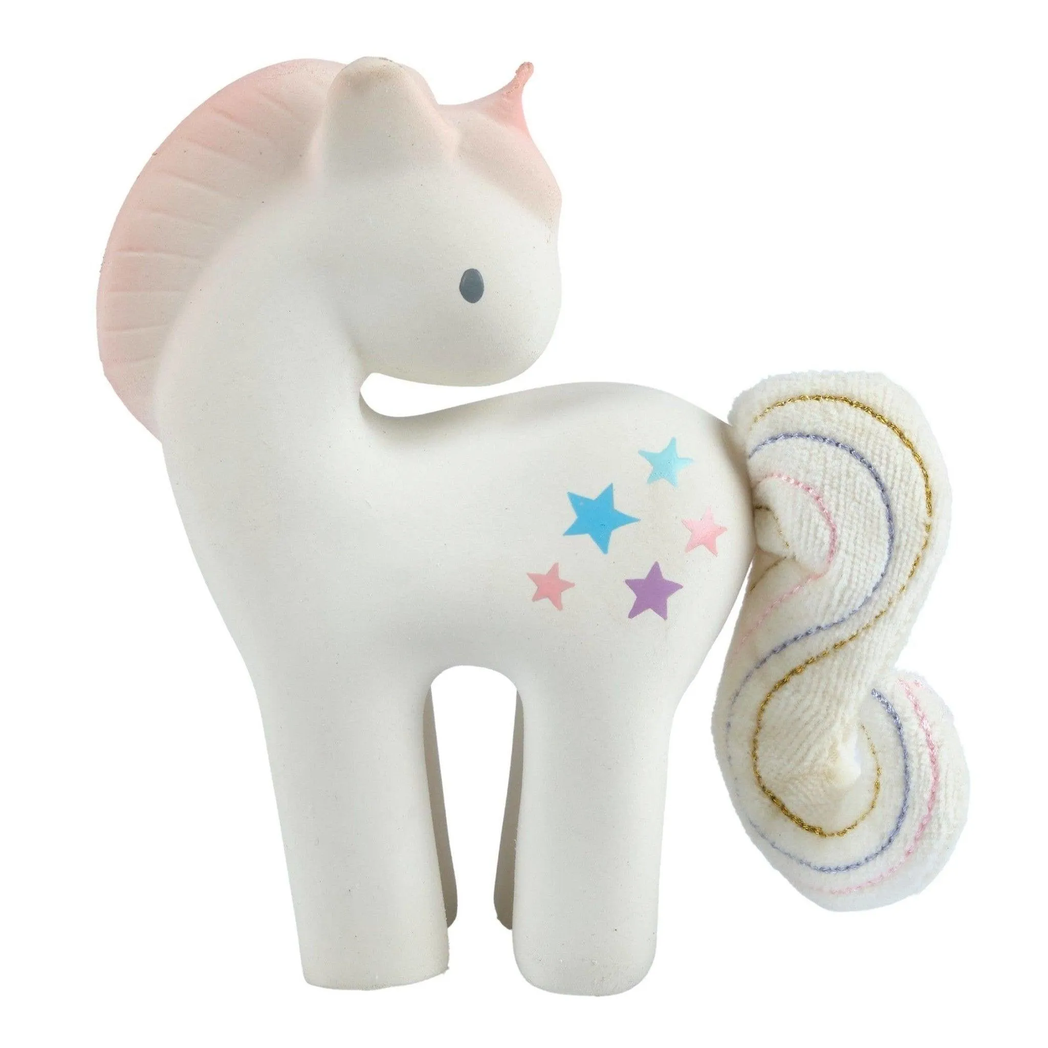 Cotton Candy Unicorn - Natural Organic Rubber Rattle w/Crinkle Tail