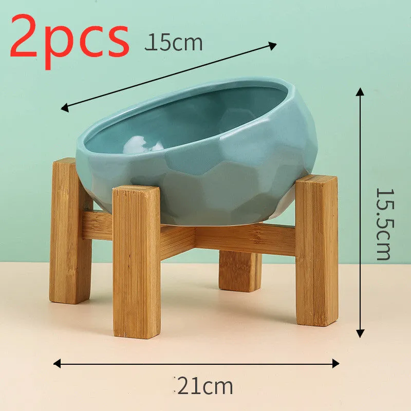 Geometric Bright Ceramic Pet Bowls and stand sets