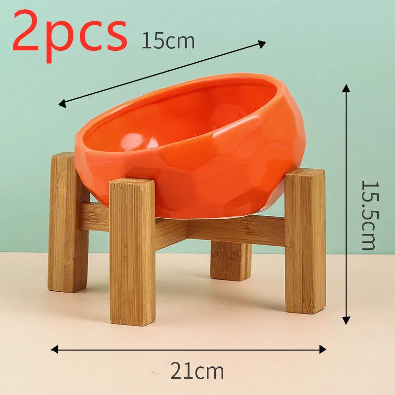 Geometric Bright Ceramic Pet Bowls and stand sets