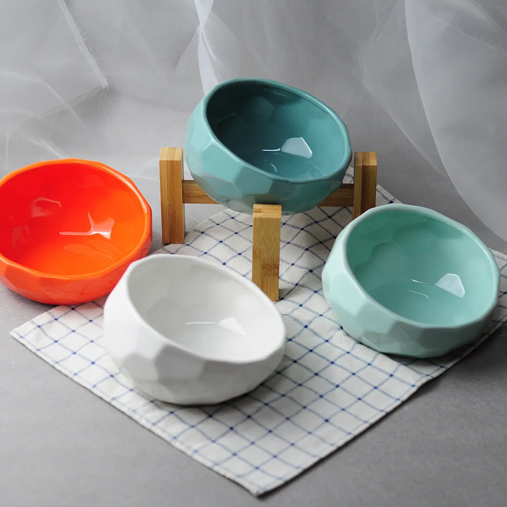 Geometric Bright Ceramic Pet Bowls and stand sets