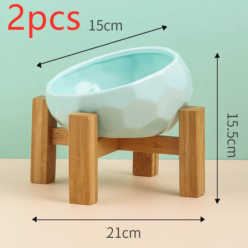 Geometric Bright Ceramic Pet Bowls and stand sets