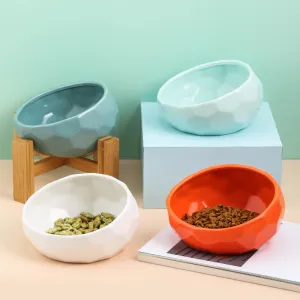 Geometric Bright Ceramic Pet Bowls and stand sets