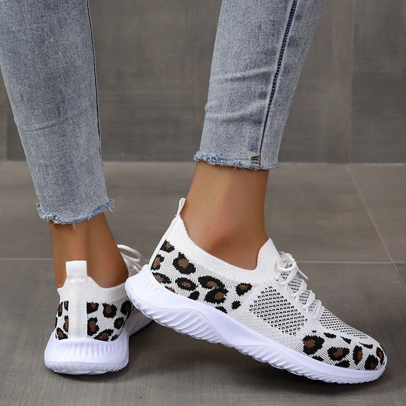 Groovywish Orthopedic Shoes For Women Leopard Mesh Trendy Summer Sneakers