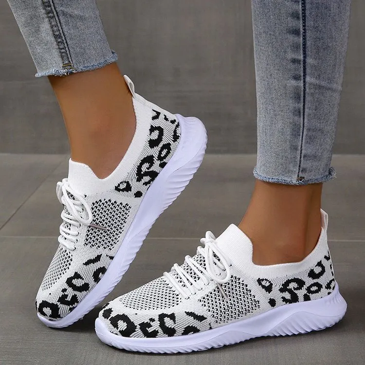 Groovywish Orthopedic Shoes For Women Leopard Mesh Trendy Summer Sneakers