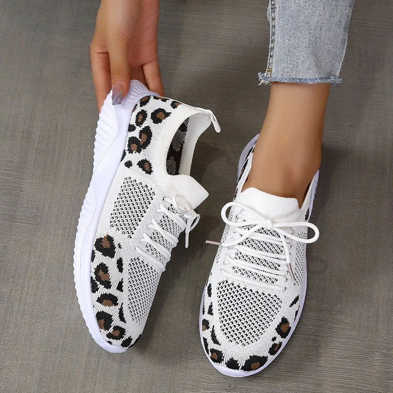 Groovywish Orthopedic Shoes For Women Leopard Mesh Trendy Summer Sneakers