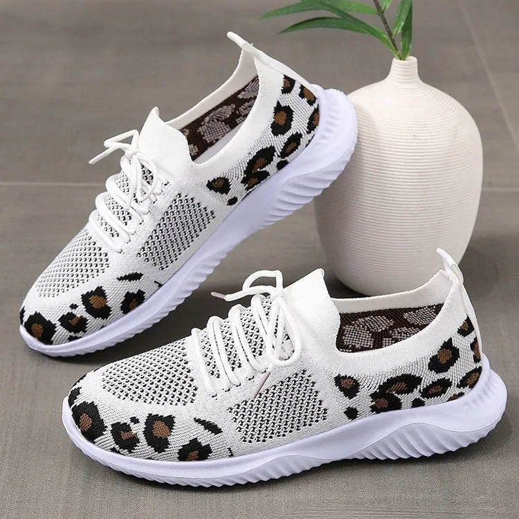 Groovywish Orthopedic Shoes For Women Leopard Mesh Trendy Summer Sneakers