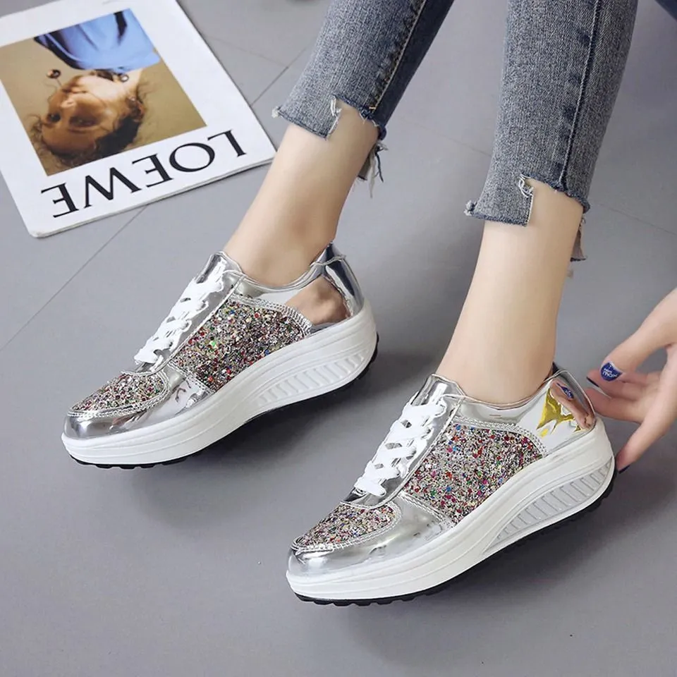 Groovywish Women Orthopedic Rhinestones Slip-on Walking Shoes