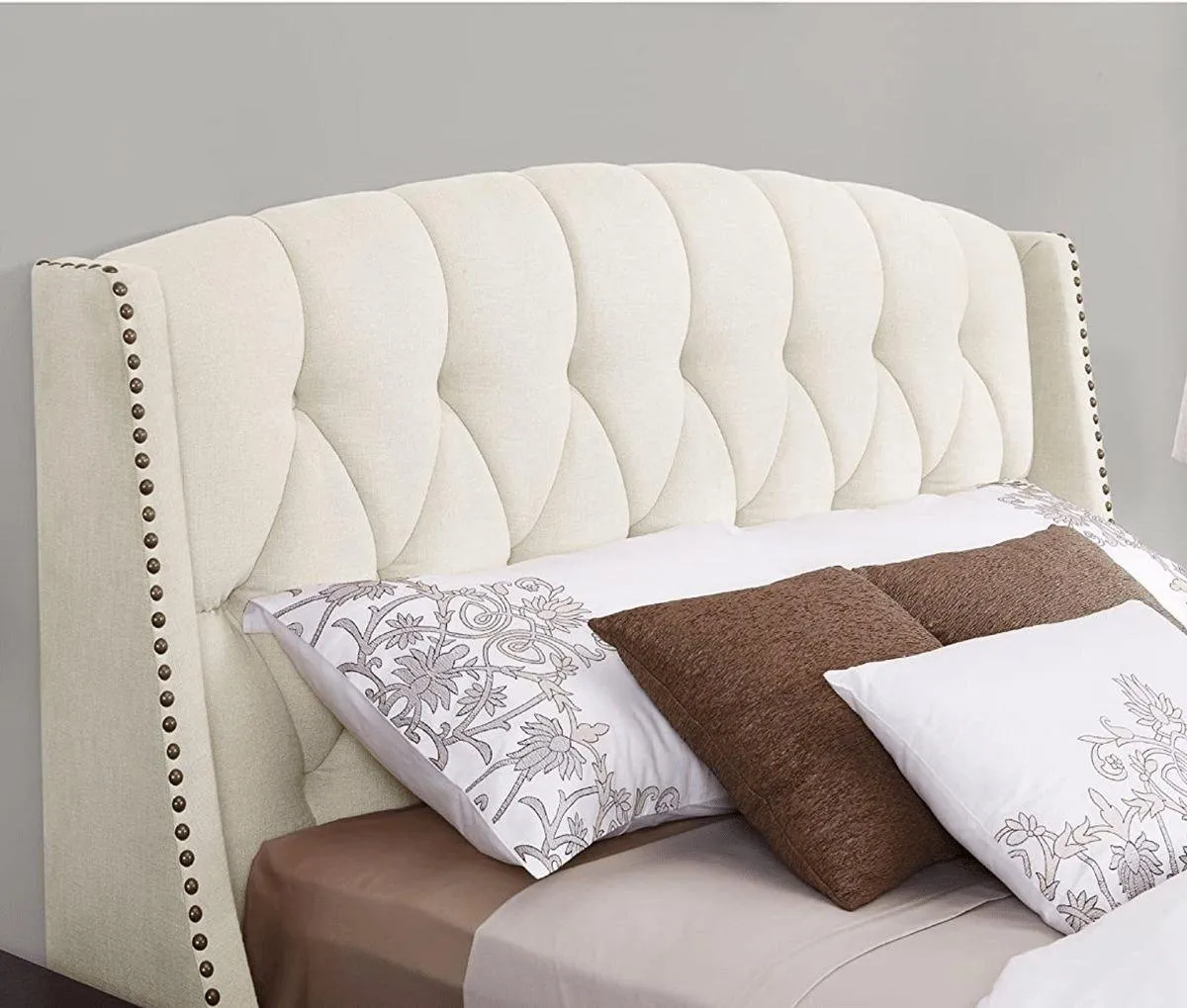 Modern Tufted Wingback Headboard - Queen - Ivory