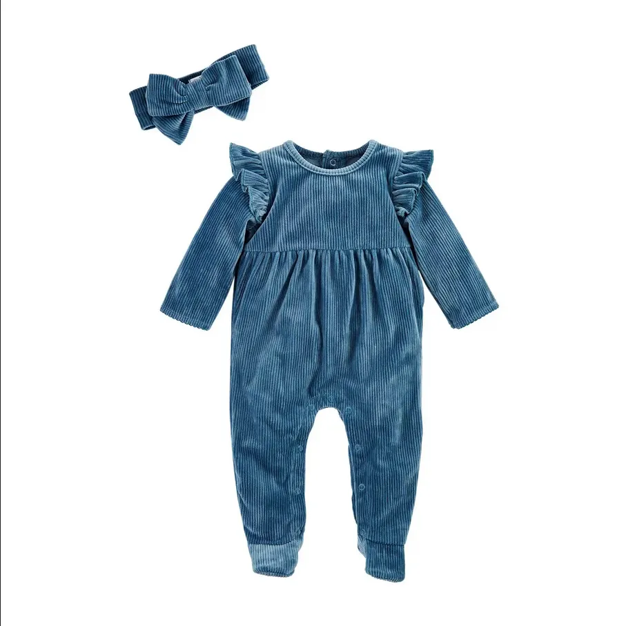 Mudpie Navy Rib Velour Baby Sleeper