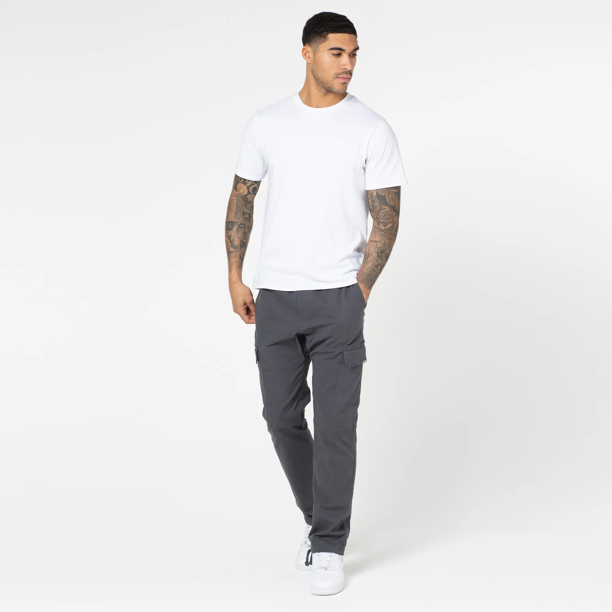 Washed Open Hem Cargo Pants | Charcoal